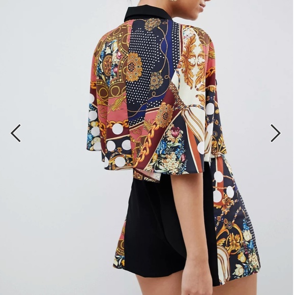 ASOS DESIGN romper with cape and scarf print detail - Picture 3 of 5